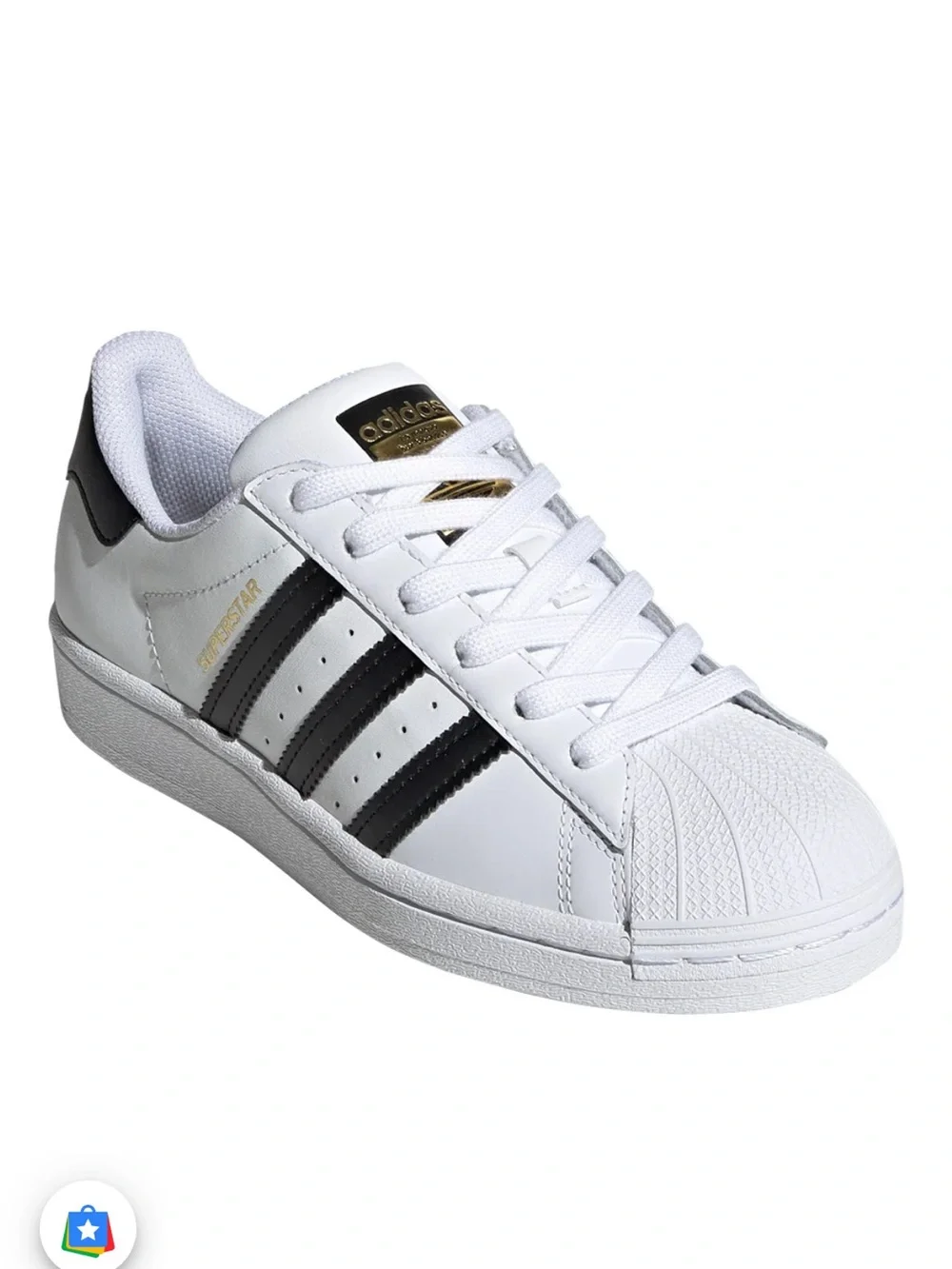 Adidas Superstar Big Kid Sneaker with white & black Shell-Toe Gold Accents